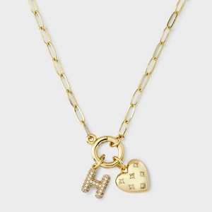 14K Gold Dipped Cubic Zirconia Puffy Heart Charm Initial Necklace - A New Day™ Gold - 1 of 4