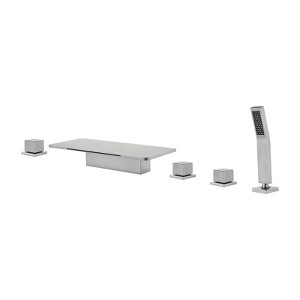 Cobbe Waterfall Bathroom Tub Faucet Set with 11.02-Inch Wide Bathtub Spout, Hand Shower and Water Inlet 5 Hole Installation Brushed Nickel - 1 of 4