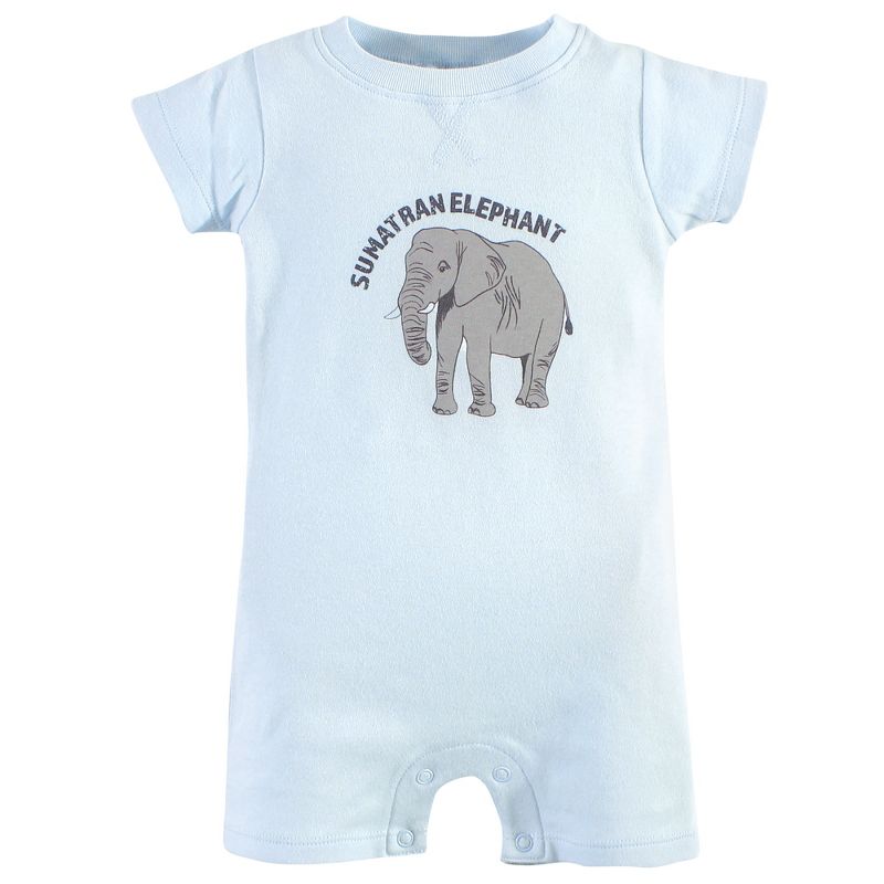 Touched by Nature Baby Organic Cotton Rompers 2pk, Endangered Elephant, 4 of 6