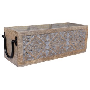 Mela Artisans 3-Slot Wooden Desk Organizer, Work Desk, Bathroom, Cutlery Caddy, Pencil Caddy, Office Supplies Organizer, Grey Over Natural/Black - 1 of 4