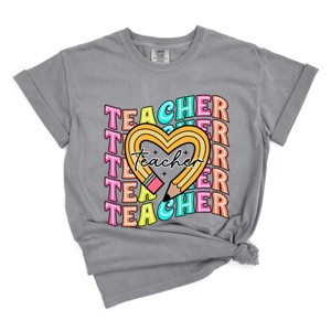 Simply Sage Market Teacher Pencil Heart Garment Dyed Tee - XL - Grey - 1 of 4