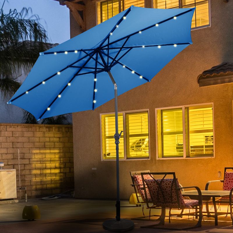 Costway 10FT Patio Solar Umbrella LED Patio Market Steel Tilt W/Crank Outdoor OrangeBlue New, 3 of 10