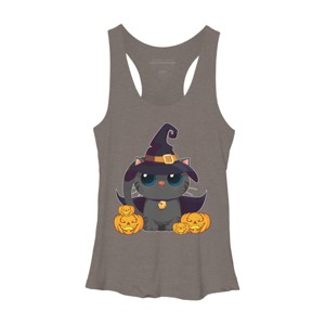 Women's Design By Humans Black Cat With Jack O Lantern Halloween Shirt By thebeardstudio Racerback Tank Top - 1 of 3