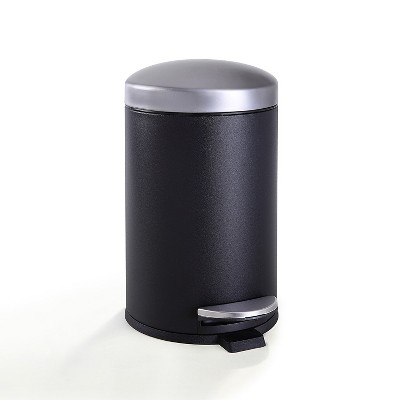 Compact Black and Silver Steel Step Trash Can with Slow Close Lid