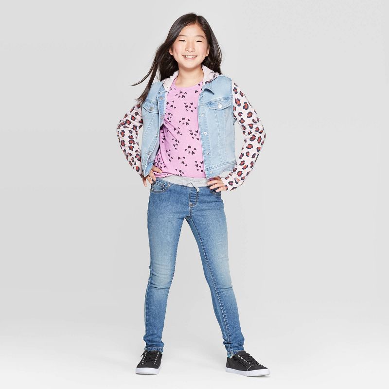 Girls' Mid-Rise Knit Waist Pull-On Skinny Jeans - Cat & Jack™, 3 of 4