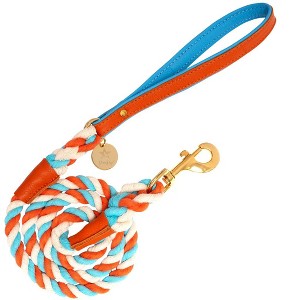 PoisePup - Luxury Pet Dog Leash - Soft Premium Italian Leather and 100% Natural Cotton Rope Leash - Vibrant Sunset - 1 of 2