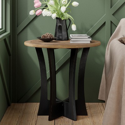 JIONJOY French Country Round Side Table with Storage Shelf - Rustic Farmhouse End Table for Living Room, Bedroom or Small Spaces