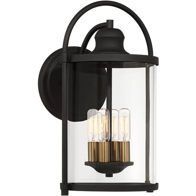 John Timberland Farmhouse Outdoor Wall Light Fixture Black Brass 17" Clear Glass for Exterior House Porch Patio Outside Entryway