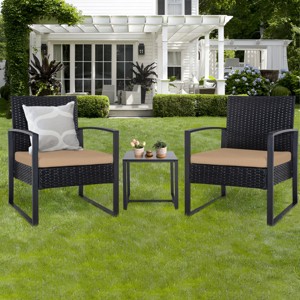 3-Piece Outdoor PE Wicker Patio Chair and Table Set with Washable Cushions for Balcony or Poolside-The Pop Home - 1 of 4