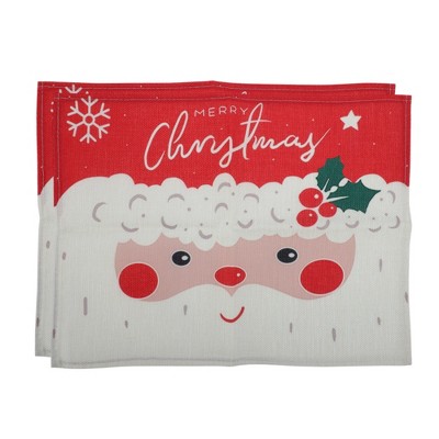 Unique Bargains Christmas Place Mats Linen Red White 13"x17.7" 2 Pcs
