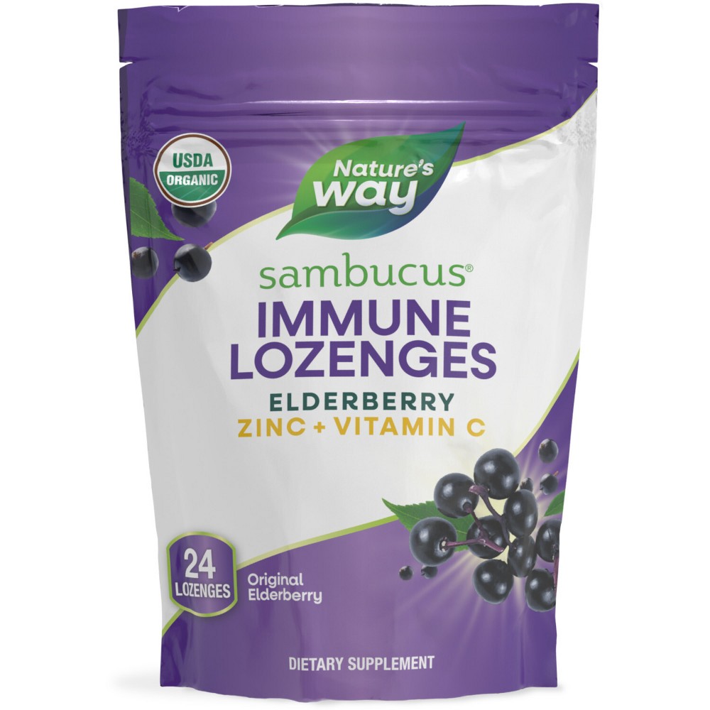 Nature's Way Sambucus Immune Lozenges with Elderberry, Zinc and Vitamin C - 24ct: Berry Flavor, Gluten-Free