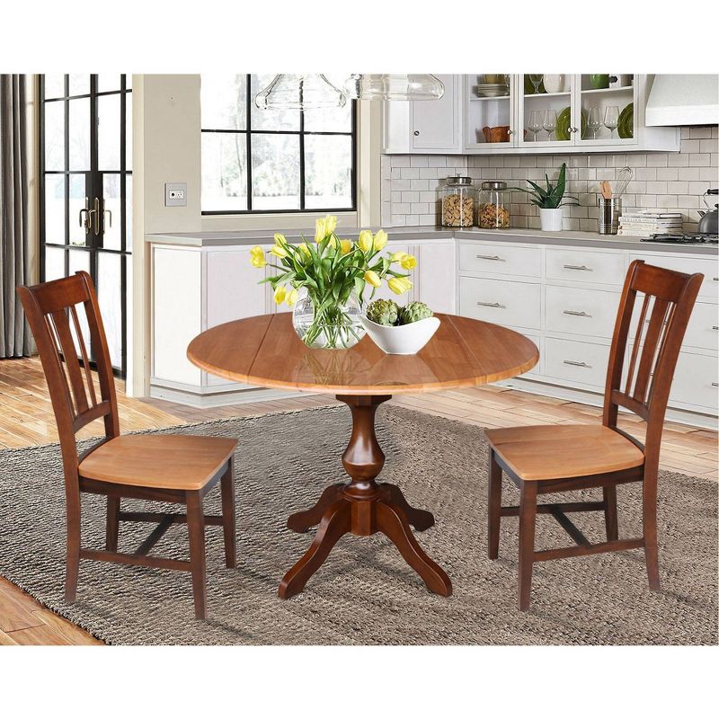 30.3&#34; Round Top Pedestal Extendable Dining Table with 2 Chairs Cinnamon/Espresso - International Concepts, 5 of 8