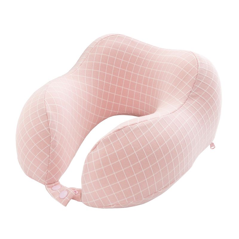 Travel Pillow - Memory Foam Pillow with Washable Cover - Neck Pillows for Sleeping on Airplanes, Trains, Cars, and Buses by Home-Complete (Pink), 1 of 8