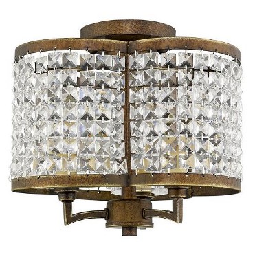 Palacial Bronze 3-Light Semi-Flush Mount with Clear Crystal Shade