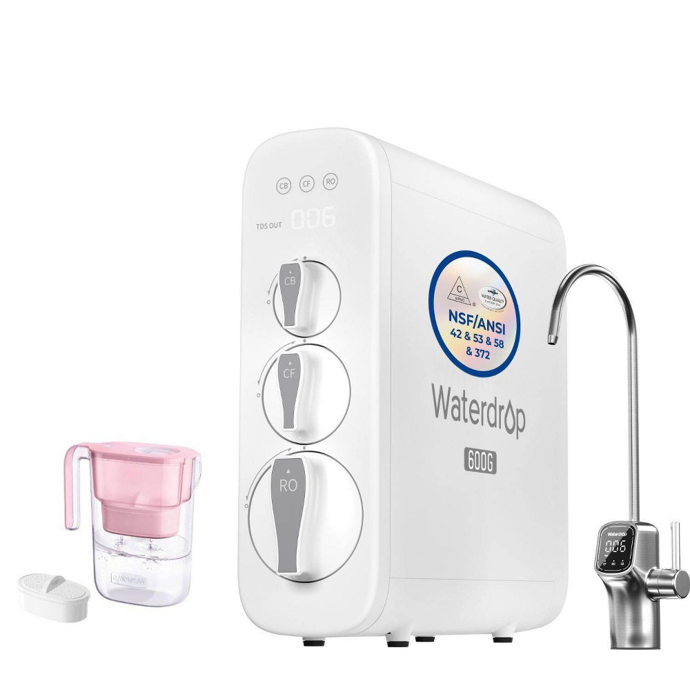 Waterdrop G3P600 8-Stage RO Reverse Osmosis System with Elfin Water Filter Pitcher