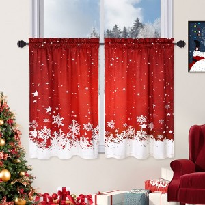 2 Panels Set Christmas Shower Curtains, Floral Snowflake Decoration Curtains, Thermal Insulated Room Darkening Short Curtain for Bathroom - 1 of 4