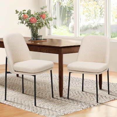 Set of 2 Modern Fabric Dining Chairs with Curved Back and Metal Legs, Upholstered Side Chairs for Dining Room, Kitchen, or Office - Beige