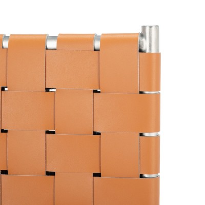 Cognac Leather & Silver Metal Upholstered Side Chair - Set of 2