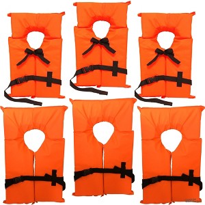 6 Pack Coast Guard approved life jackets for adults. High visibility color Type II keyhole life vest in classic May West style. - 1 of 4