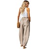 Clearlove Women's Lightweight Faux Linen Cargo Pants Outdoor Casual Mid Waist Track Cuff Lounge Elastic Waist Cargo Trouser with Pockets - 2 of 4