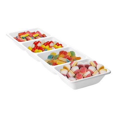 White 16" x 5" 4-Section Rectangular Disposable Plastic Tray Set