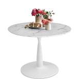 40'' Harris Round Artificial Marble Top Pedestal Modern Dining Table-The Pop Maison