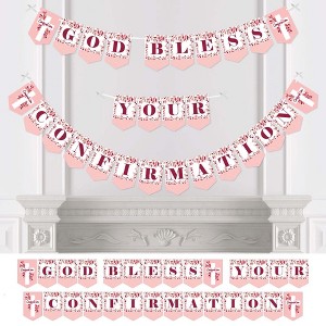 Big Dot of Happiness Confirmation Pink Elegant Cross - Girl Religious Party Bunting Banner - Party Decorations - God Bless Your Confirmation - 1 of 4