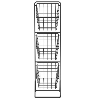 Black Metal 3-Tier Stackable Wire Storage Basket Stand
