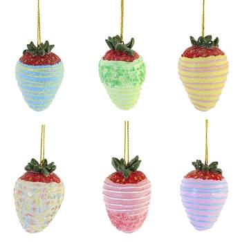 Holiday Ornament Strawberry Ornament Set  -  Six Ornaments 2.5 Inches -  Multi Colored Spring Easter  -  5555705  -  Polyresin  -  Multicolored