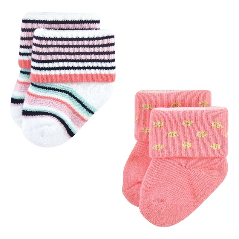 Little Treasure Infant Girl Newborn Socks, Coral Sparkle, 3 of 9