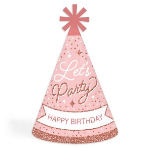 Big Dot of Happiness Pink Rose Gold Birthday - Cone Happy Birthday Party Hats for Kids and Adults - Set of 8 (Standard Size) - 1 of 4