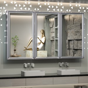 Keonjinn 48 in. W x 28 in. H  Metal Framed Silver Rectangular Framed Recessed/Surface Mount with Mirror,Silver - 1 of 4