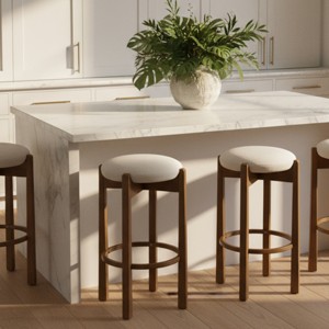 30" Wooden Bar Stools Set, Upholstered Barstool with Rubberwood Frame for Kitchen Island or Home Bar-3irtyhousy - 1 of 4