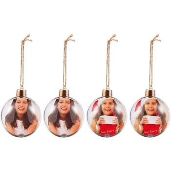 Juvale 4 Pack Clear Hanging Photo Ornament Balls for Christmas Tree Decorations, Holiday Decor, 2.75 x 4.7 in