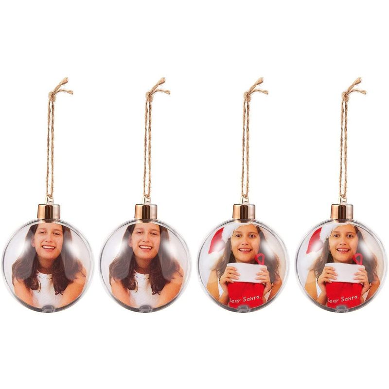 Juvale 4 Pack Clear Hanging Photo Ornament Balls for Christmas Tree Decorations, Holiday Decor, 2.75 x 4.7 in, 1 of 8