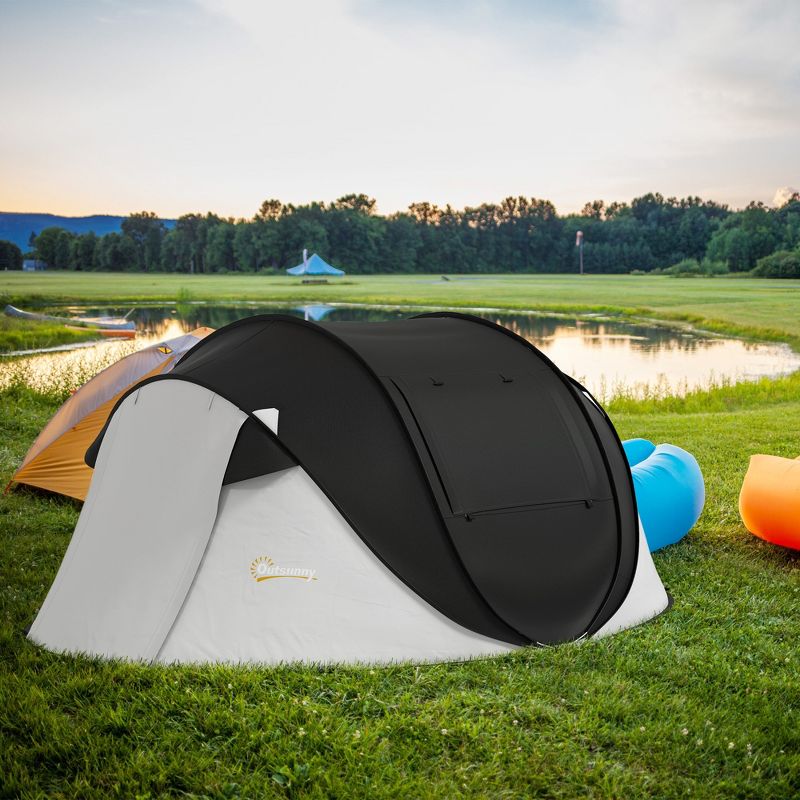 Outsunny Pop Up Tent with Porch and Carry Bag, 3000mm Waterproof, for 2-3 People, Black, (Poles Included), 2 of 7
