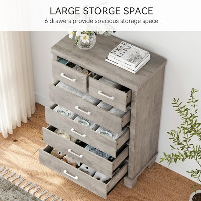 Modern 6-Drawer Dresser,45" Tall Grey Wooden Chest with Large Storage Drawers for Bedroom, Closet & Entryway