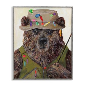 Stupell Industries Fisherman Outfit Brown Grizzly Bear Fishing Pole Black Framed Giclee Art - 1 of 4