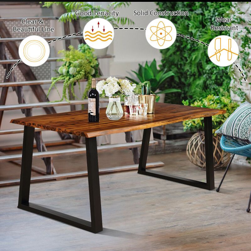 Tangkula Rectangular Acacia Wood Dining Table Rustic Indoor &Outdoor Furniture, 4 of 11