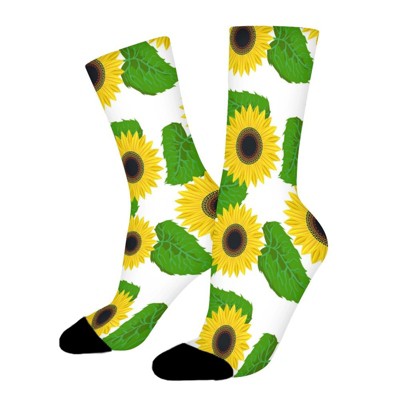 Bright Sunflower With Green Leaves Women Printed Crew Socks Funny Funky Socks Soft Polyester Novelty Gifts for Artists Men