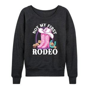 Women's - Barbie - Not My First Rodeo Lightweight French Terry Wide Neck Long Sleeve Shirt - 1 of 4