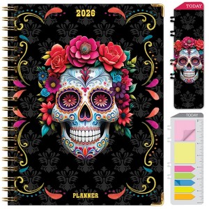 HARDCOVER 2026 Planner, 8.5"x11": 14 Months (Nov 2025-Dec 2026), Daily/Weekly/Monthly,  Bookmark, Pocket Folder w Sticky Notes (Sugar Skull) - 1 of 4