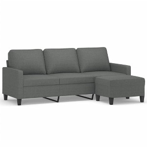 vidaXL 3-Seater Couch Sofa and Footstool Set - Dark Gray Fabric, Plywood/Metal Frame, Thick Padded Comfort for Living Room or Office - 1 of 4