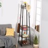 VECELO Freestanding Industrial Coat Rack with Metal Basket, 2 Shelves & 8 Dual Hooks – Entryway Hall Tree for Hats, Bags, and Scarves - 2 of 4