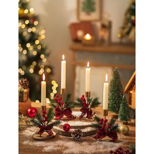 MOEPISY Set of 2 Gold Candlestick Holder for Taper with Red Berry Decoration for Table Centerpiece Festive - 1 of 4