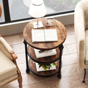 Garvee Round End Table with Storage Shelves, 3-Tier Round Side Table w/ Mental Support Legs, Rustic End Table Nighstand for Living Room Bedroom - 1 of 4