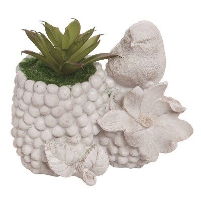 Transpac Resin 4 in. White Spring Bird Faux Succlent Planter