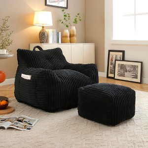 GDFStudio Edie 2 Piece Corduroy Bean Bag Chair with Ottoman - 1 of 4