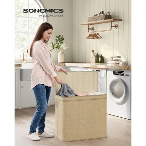 3-Section Laundry Hamper with Removable Liners, 44.9 Gallon Bamboo Clothes Sorter with Lid, Natural Color - 1 of 4