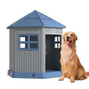 SEVOBAL Pet Crates and Houses Barn Dog House Removable Roof Easy Cleaning Waterproof UV Protected for Outdoor Yard Patio, Blue, 34.8"*30.51"*36.89" - 1 of 4
